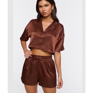 NWT Set: Satin Effect Cropped Shirt and Shorts 2-piece